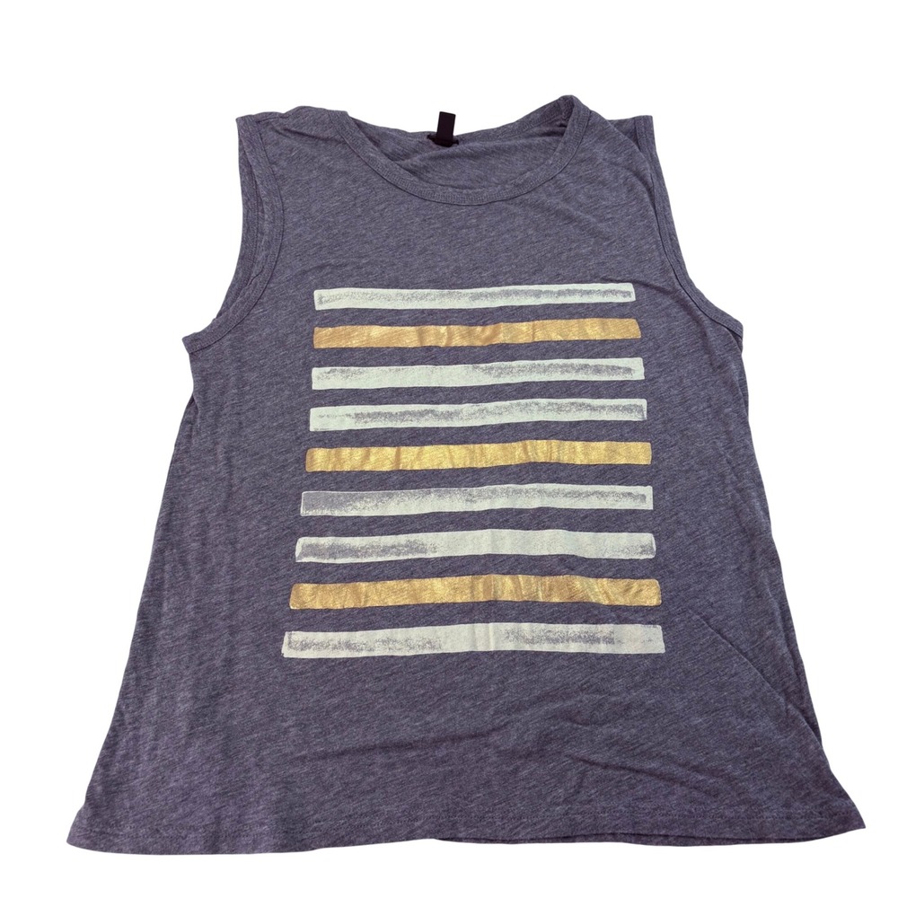 J.Crew Womens Gray Metallic Gold Striped Cotton Modal Muscle Tank Top Size M